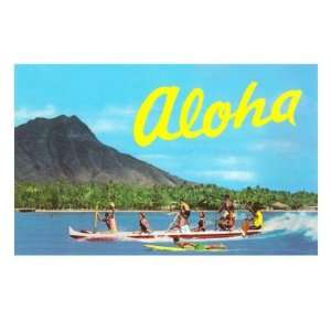  Aloha, Riding Outrigger, Hawaii Giclee Poster Print