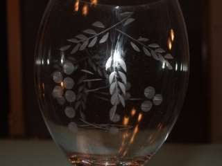 Vintage Etched Glass Flowers Leaves Tall Wine Goblets Delicate 
