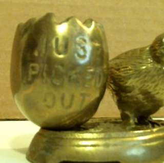 Brass Toothpick Holder Chick & Egg on Raised Base  