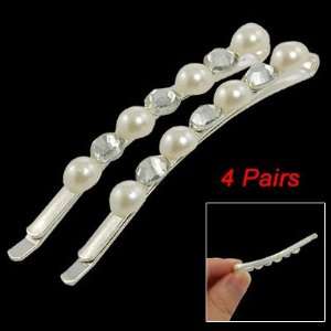   Wht Faux Pearl Silver Tone Hair Grips Slides Bobby Pins Beauty