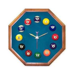  13in Octagon Billiard Clock Mahogany & Std Green Mali Felt 