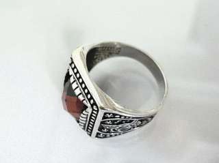925 STERLING SILVER MENS GARNET RING WITH OTTOMAN TUGHRA  