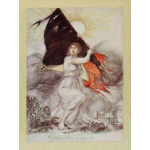  1914 Color Print Unconquerable Flag War Arthur Rackham 