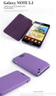 New Purple Leather Case for Samsung Galaxy Note + Protector Film 