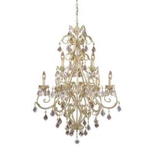  Crystal Chandelier Lighting Fixture, Antique White and Gold, Crystal