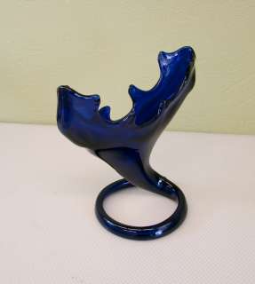 Unique Art Glass Vase Cobalt Blue Antler Design Vintage  