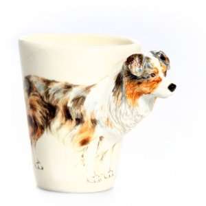  Australian Shepherd Dog 3D Ceramic Mug   Gray & Brown 