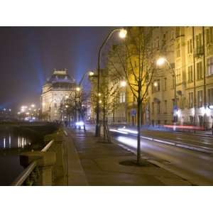 com Boulevard along Vltava River and National Theatre, Prague, Czech 