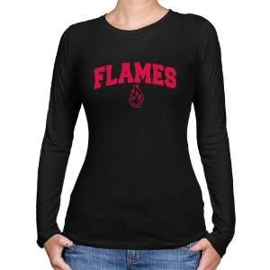  UIC Flames Ladies Black Logo Arch Long Sleeve Slim Fit T 