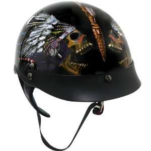 Outlaw Black Glossy Native American Skull Half Helmet 