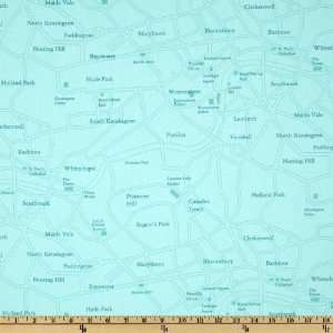  44 Wide Cool Britannia London Map Light Teal Fabric By 