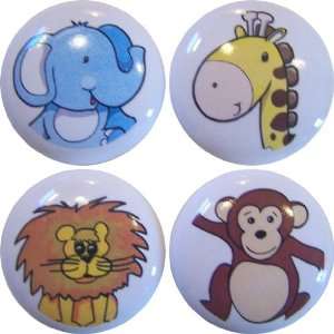 Zoo Jungle Safari Animal Head Ceramic Cabinet Drawer Pull Knobs Set of 