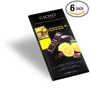 Cachet Dark Chocolate with Lemon & Pepper, 3.5 Ounce Bars (Pack of 6 