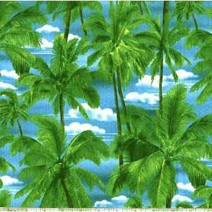  45 Wide Island Sanctuary Palm Trees Sky Blue Fabric By 
