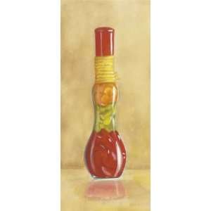  Bottle with Peppers by David Col. Size 5.75 X 13.75 Art 