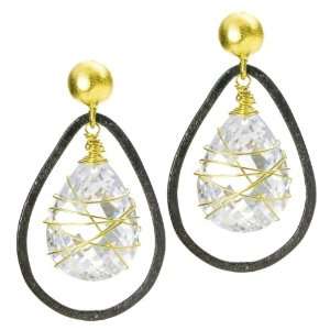   Gold Filled Post Earrings with Wire Wrapped Teardrop White Topaz Cubic