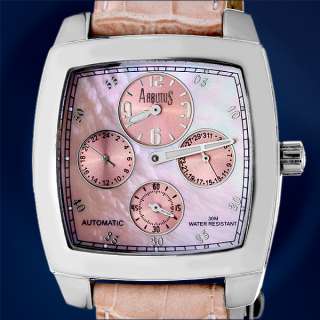 NEW ARBUTUS AUTOMATIC LADIES MULTI FUNCTION PINK WATCH $1899 MSRP 