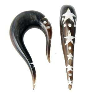  6g Horn Hook Plug with Star Inlay   4mm   Pair Jewelry