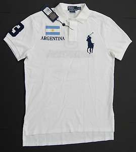 POLO RALPH LAUREN Men Argentina Flag Custom Fit Polo Shirts   White 