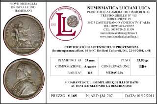 PIO VII° MEDAGLIA ORIGINALE ARGENTO 1803 R2 HAMERANI § PFM207  