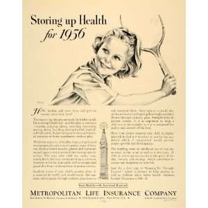  1936 Ad Metropolitan Life Insurance Girl Tennis Player 