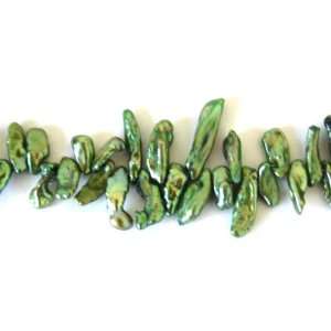  Freshwater pearl, green, approximately 12x5mm top drilled 
