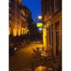  Buildings with Historic Facade and Narrow Lane at Night, Amsterdam 
