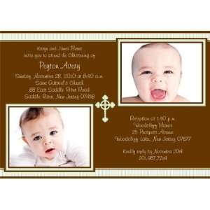  Sweet Stripes with Cross Photo Christening Invitations 