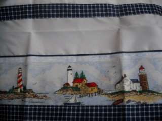 LIGHTHOUSES TAILORED VALANCE NAVY WHITE 70 x 13 NEW  