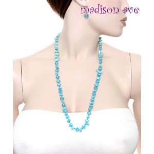 Turquoise Beads Crystal &Shell Chips Necklace & Earring Set