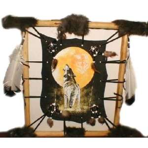   Wolf & Moon on Leather Wall Decoration Southwest Dreamcatcher Home
