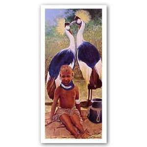  Turkana Child with Crown Cranes by Cal Massey 10x20 Art 