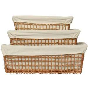  Willow Rectangle Baggette Trays With Cotton Liners Set / 3 