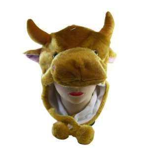  Plush Bull Animal Hat   Bull Hat with Ear Flaps and Poms 