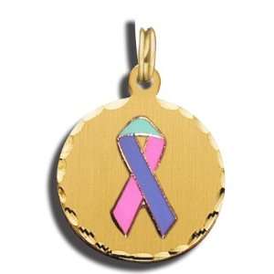  Thyroid Cancer Awareness Charm   Solid 14K White Gold 