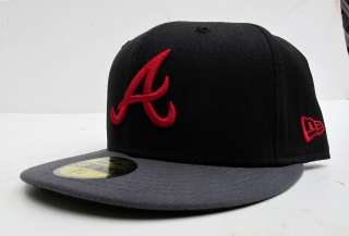 Atlanta Braves Black On Grey with Red All Sizes Cap Hat by New Era 