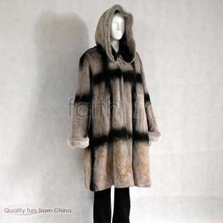 Sheared Rex Rabbit Fur Overcoat with Mink Fur Trimed  