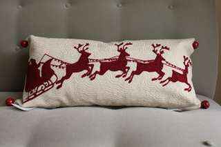Pottery Barn Sleigh Bell Crewel Embroidered Pillow  