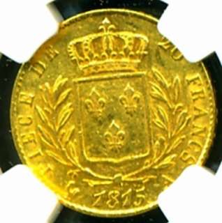 1815 A FRANCE LOUIS XVIII GOLD COIN 20 FRANCS NGC CERTIFIED GENUINE 