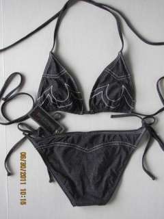 NWT True Religion Denim Triangle String Bikini Swimsuit  