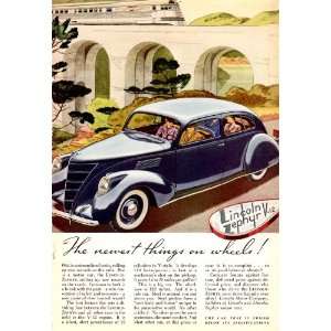  1937 Ad Blue Lincoln Zephyr V 12 Original Antique Car Ad 