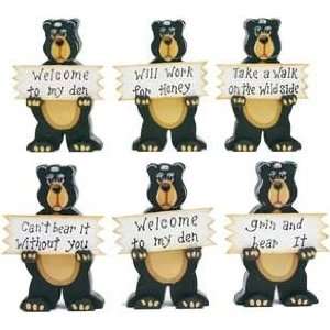  Wooden Black Bear with Sign, 6 inch (1 pc with 1 Random 