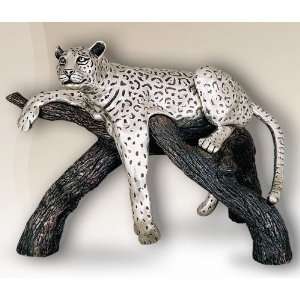  Leopard on Branch Silver Plated Sculpture