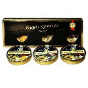 Smoked Riga Sprats Premium Mixed Production Set of 3 Cans with Flavors 