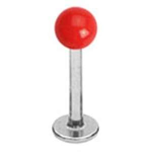 16g Surgical Steel Labret Lip Ring Piercing with Red Acrylic Ball 16 