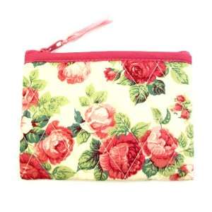 Small Cotton Cosmetic Bag/Coin Bag/Miscellaneous Bag, Large Pink Roses 