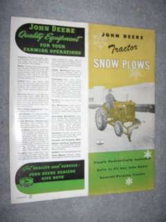 1954 JOHN DEERE TRACTOR SNOW PLOW BROCHURE  
