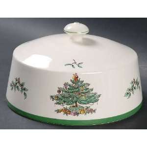 Spode Christmas Tree Green Trim Round Cheese Dish with Lid 