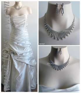 Wedding Bridal Crystal Necklace Earrings Set Prom B5655  