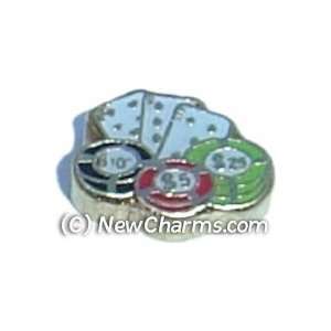  Poker Chips And Cards Floating Locket Charm Jewelry
